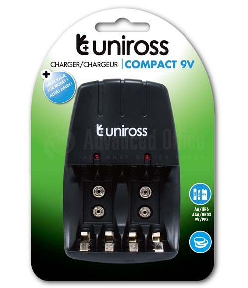 Chargeur De Piles Uniross Compact - Emplacement 4 Piles Aa/Aaa Et 2 Plies 9V  + 4 Piles Rechargeables Aa 2100Mah Hybrio Ucw001a