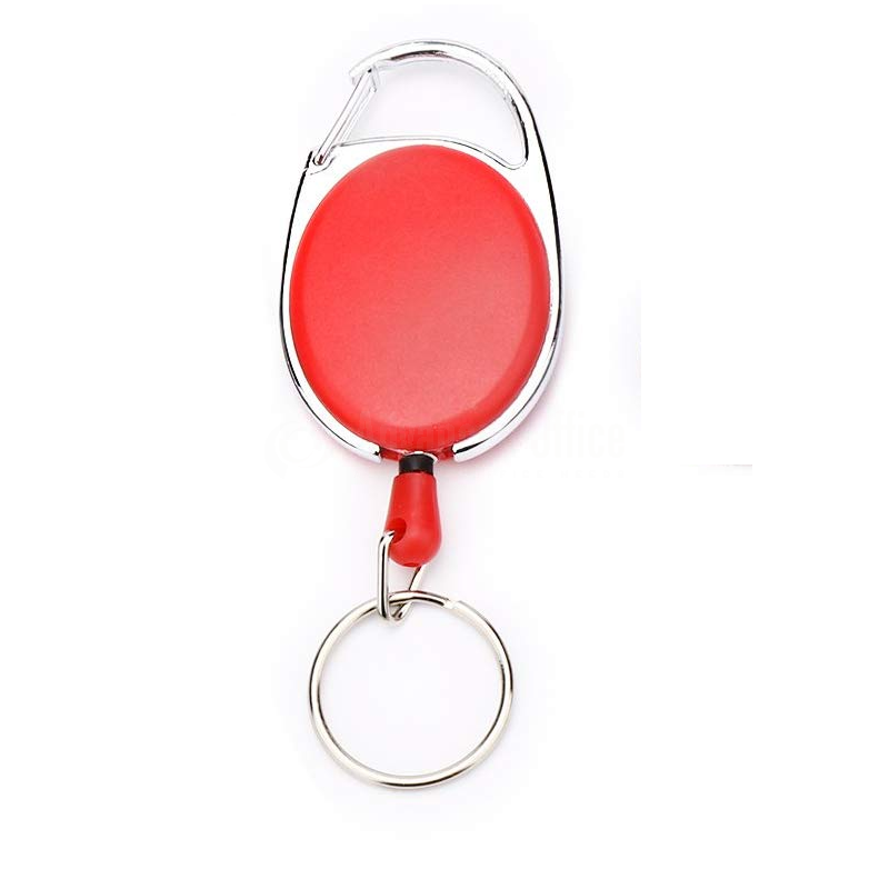 Enrouleur attache-badge en plastique avec accroche métal et lanière, rouge  translucide, lot de 50