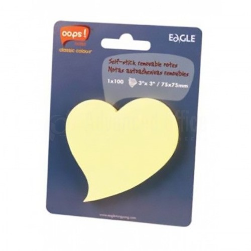 post it EAGLE forme Coeur jaune 75 x 75mm 100 Feuilles ALL WHAT