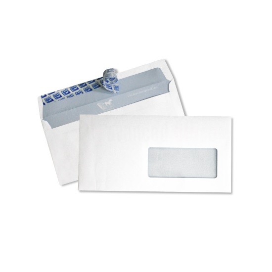 RAJA Enveloppe blanche Premium DL 110 x 220 mm100g avec fenêtre fermeture  bande auto-adhésive - Boîte de 500