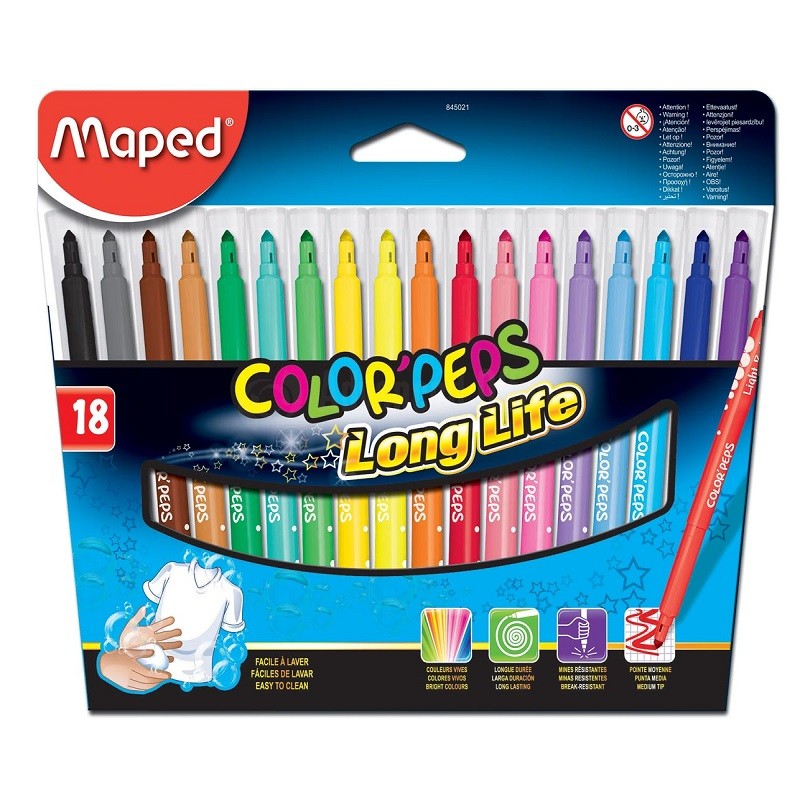 Boite de 18 feutres MAPED Color'Peps - Stylo Feutre - Ecriture et