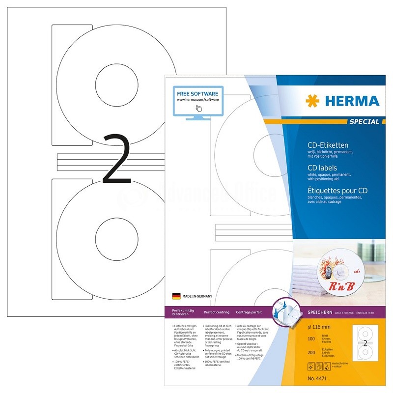 Rame autocollants CD HERMA 200 étiquettes ALL WHAT OFFICE NEEDS