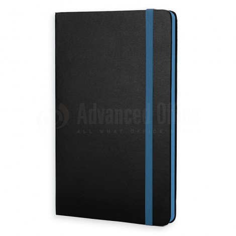 NoteBook A5 couverture Noire avec fermeture élastique Bleu