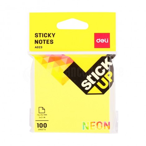 Post it DELI Stick UP A023 Sticky Notes Néon 76 x 76mm 100 Feuilles Multi couleurs