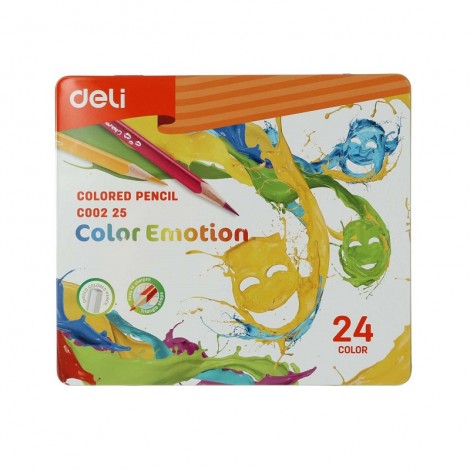 Boite de 24 crayons de couleur DELI Color Emotion C002 25 Triangulaire GM en boite Métallique