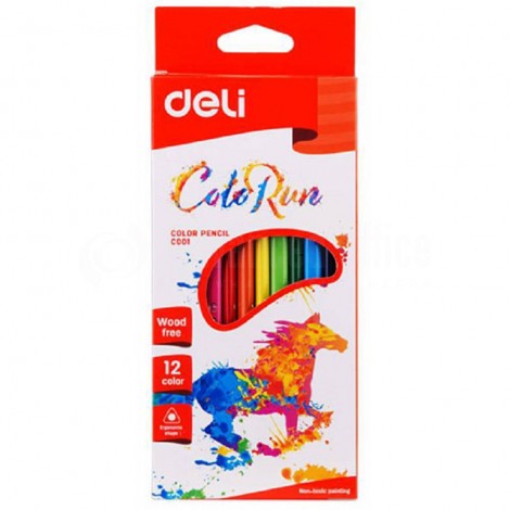 Boite de 12 crayons de couleurs DELI ColoRun C001 Wood free Triangulaire GM