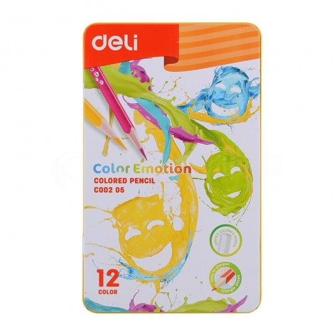 Boite de 12 crayons de couleur DELI Color Emotion C002 05 Triangulaire GM en boite Métallique