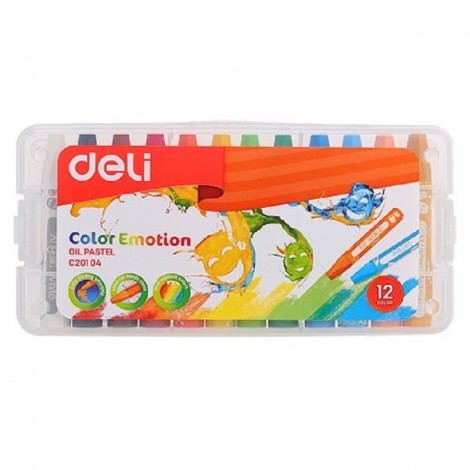 Boite de 12 Crayons de cire à huile DELI Color Emotion C201 04 en Petite Mallette PP