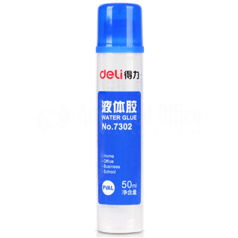 Colle liquide scolaire DELI No.7302 Water Glue, PVAL Tube de 50ml