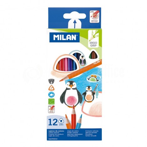 Boite de 12 Crayons de couleurs MILAN 231 Triangulaires