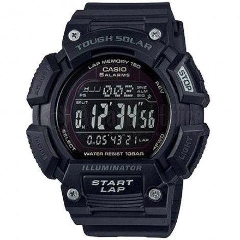 Montre Sport Homme CASIO S110H Tough Solar, Chronomètre 1/100 sec, Heure mondiale, Bracelet en résine, Noir