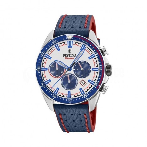Montre chronographe pour Hommes FESTINA F20377 Bracelet en cuir Bleu Tissé en fil Rouge