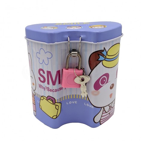 Tirelire à Cadenas enfant GOLDEN FEATHER S-212 Smile Why?, Because you can "Deux cœurs Love" en Métal