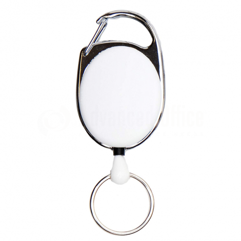 Enrouleur ZIP plastique pour badge (yoyo) GOLDEN FEATHER avec support porte clé métallique Blanc