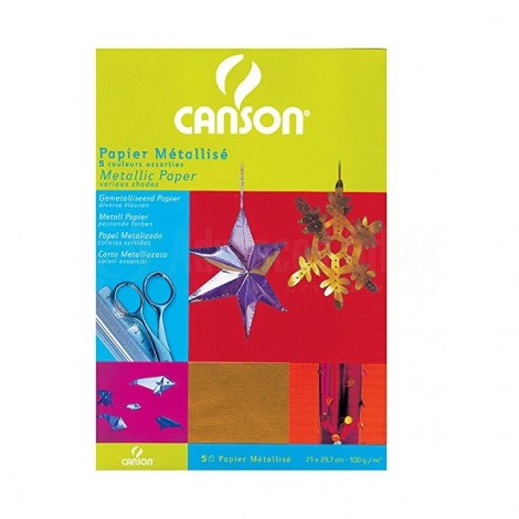 Papier métallisé CANSON 5 Feuilles couleurs assorties 21 x 29.7cm 100g