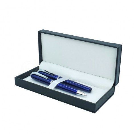 Parure 2 Stylos Bille et Roller Bleu royal, Clips Chromé, en Boite noire