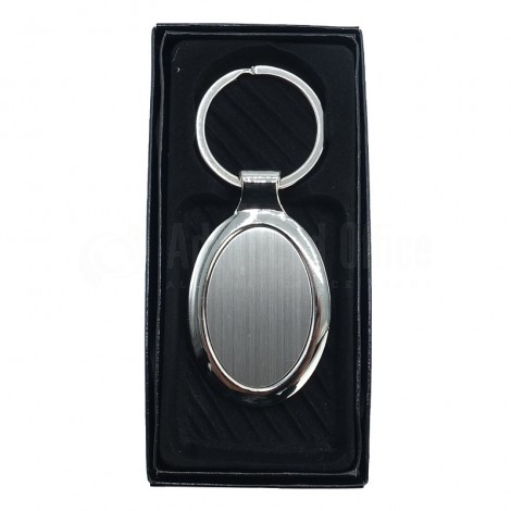 Porte clé métallique ovale argent Contour chromé