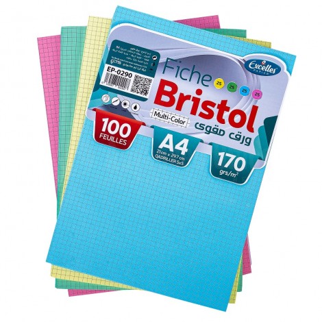 Pochette papier Bristol EXCELLES A4 180g 25 Feuilles 4 Couleurs