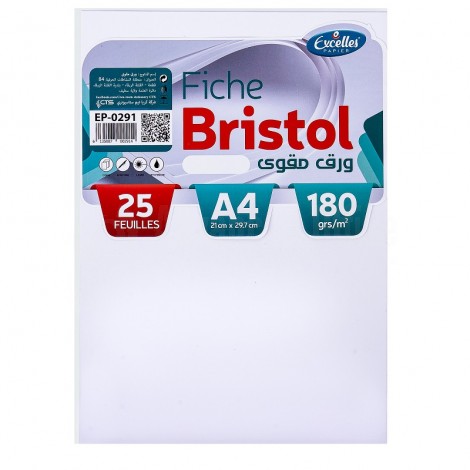 Pochette papier Bristol EXCELLES A4 180g 25 Feuilles Blanc
