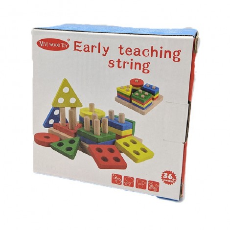 Jeux éducatif VIVI WOOD TOY Early teaching string Formes géométrique à empiler 4 Colonnes pour enfant à partir de 6 mois