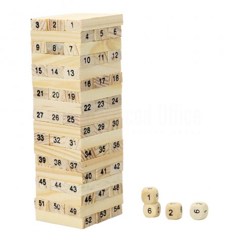 Jeux éducatif jeu d'empilement de blocs Tour chiffres en bois 54 pcs. 4 dés