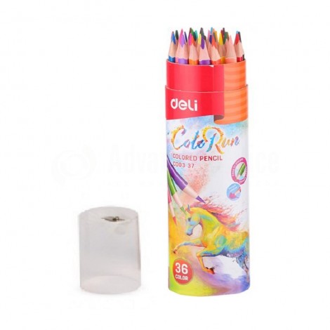 Boite ronde de 36 crayons de couleurs DELI ColoRun C003 37 Triangulaire GM + Taille crayon