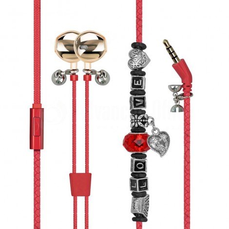 Ecouteurs Kit main libre PROMATE Vogue-3, Style bracelet Pandora Beads, Jack 3.5mm, Rouge
