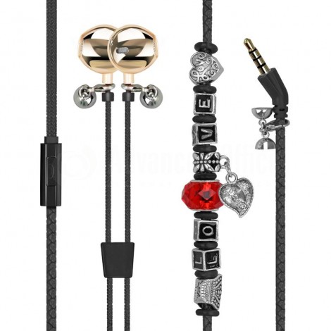 Ecouteurs Kit main libre PROMATE Vogue-3, Style bracelet Pandora Beads, Jack 3.5mm, Noir