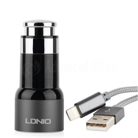 Chargeur Adaptateur Automobile LDNIO Auto-ID C303, 2 Ports USB 3.6A avec câble Data Micro USB pour téléphone portable Android