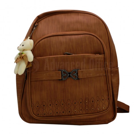 Sac à Dos Scolaire YAMPAP en simili cuir 1 Compartiment, 2 Pochettes avant zippée Déco ceinture boucle cœur métallique avec Petite oursonne, Pochette au dos, pour fille, Multi couleur