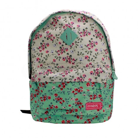 Sac à dos Scolaire CRISTAL CR-4623, 2 Compartiments, Motifs Floral pour Fille, Bicolor clair Rose-Vert