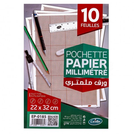 Pochette de papier millimétrique EXCELLES 22 x 32cm 10 Feuilles