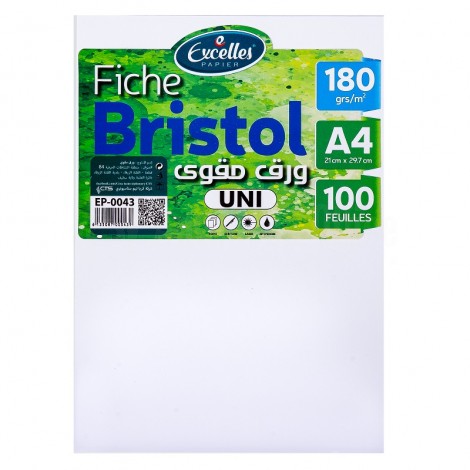 Paquet de 100 fiches Bristol EXCELLES A4 170g /180g, Uni Blanc