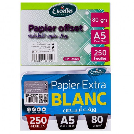 Rame de papier EXCELLES A5 Extra Blanc 80g 250 Feuilles