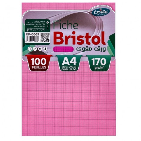 Paquet de 100 papiers Bristol EXCELLES quadrille 5*5 A4 170g, Rose