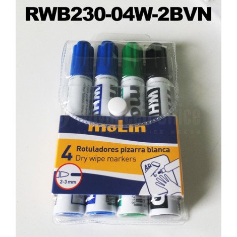 Jeu de 4 marqueurs pour tableau blanc MOLIN Coupé (2xBleu, Vert, Noir)