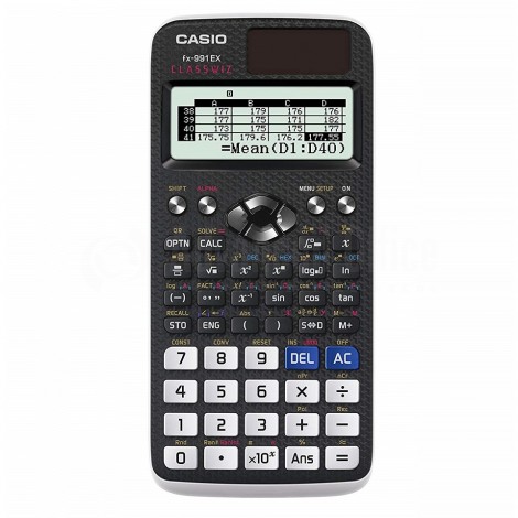 Calculatrice Graphique CASIO FX-991EX ClassWiz, affichage interactif, , 10 Chiffres + 2, 552 Fonctions basique, Tableur 5 colonnes x 45 lignes (170 éléments), Générateur QR code d’équations
