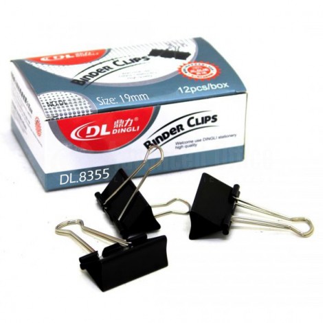 Binder clips DINGLI 19 mm boite de 12 pcs