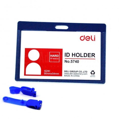 Porte badge bleu DELI horizontal avec clips (54 x 90mm)