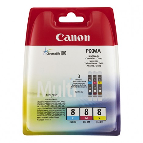 Cartouche CANON CLI-8 Pack de 3 couleurs ( M,Y, C) pour Pixma iP6600D/ iP6700D/ Pro9000/ Pro9000 Mark II