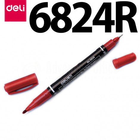 Marqueur permanent CD DELI 6824 double tête 0.5mm et 1.0mm, Rouge