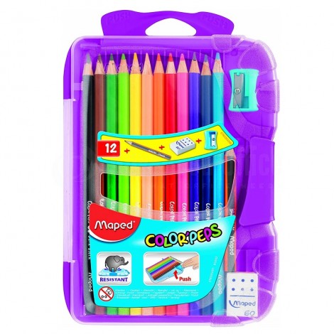 Boite de 12 crayons couleur MAPED Color'Peps + Crayon noir, taille crayon et gomme