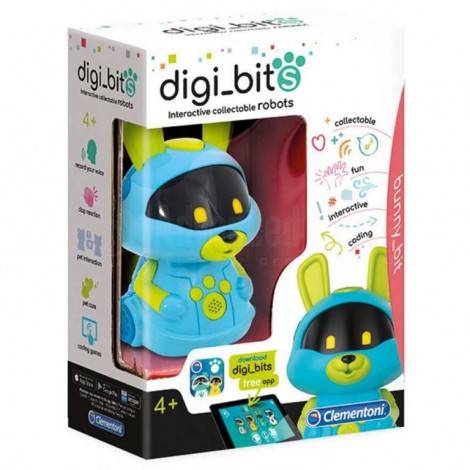 Jeu éducatif CLEMENTONI Coding Lab Digi_Bits, Robot Lapin bunny_bit interactif, Alimentation 2 x piles AAA (non incluses) 4+ ans, 9.5cm en plastique 2 Couleurs Bleu/Vert