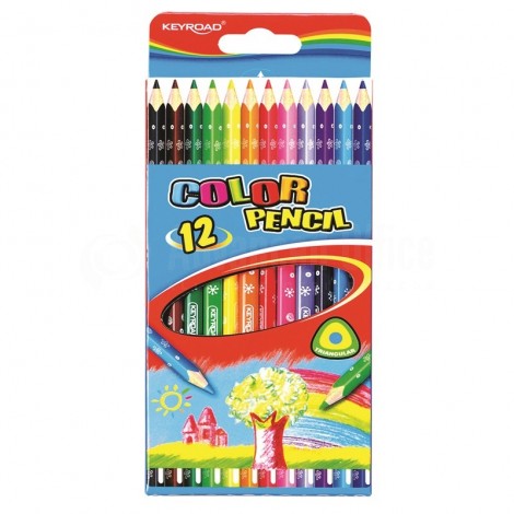 Boite de 12 crayons de couleur KEYROAD triangulaire GM