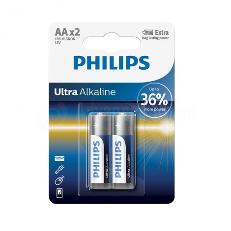 Jeu de 2 piles PHILIPS LR6 AA 2-blister Ultra Alkaline B2