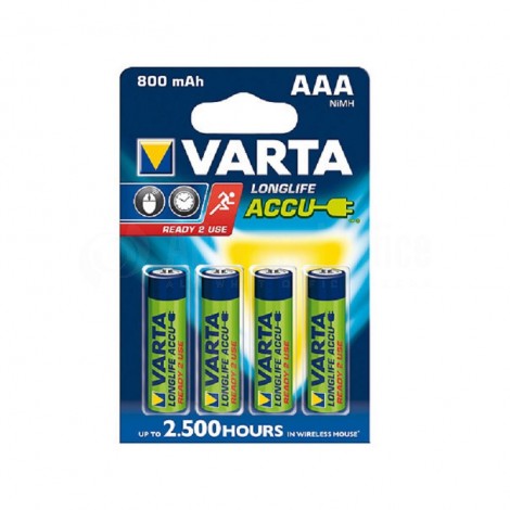 Jeu de 4 piles rechargeables VARTA Accus longlife 800 mAh AAA