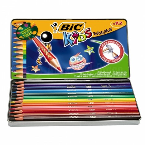 Boite métallique de 12 crayons de couleur BIC Kids Evolution