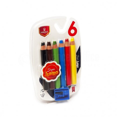 Boite de 5 Crayons Couleurs VERTEX Super jumbo avec taille crayon