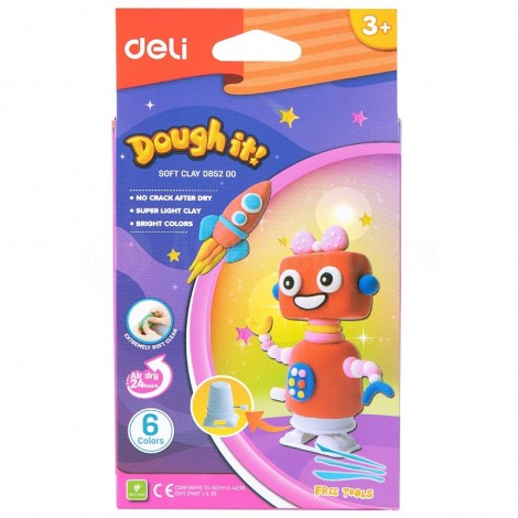 Ensemble robot d'argile molle de Pâte à Modeler DELI Doughit Soft Clay D852 00, en pot 6 Couleurs 5g/pot, Multi fluorescente avec Dépliant