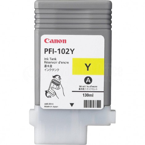 Cartouche CANON PFI-102Y Yellow pour iPF500/ iPF510/ IPF600/ iPF605/ iPF610/ iPF610 plus/ iPF650/ iPF655/ iPF700/ iPF710/ iPF720/ iPF750/ iPF755/ iPF760 MFP M40/ LP17/ LP24